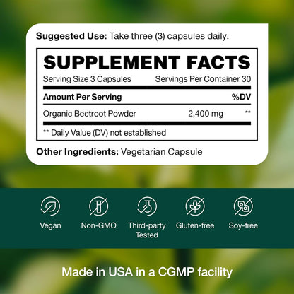 Fresh Nutrition Organic Beet Root Capsules - 2400mg Potent Dosage - Antioxidant Support - Vegan, Non GMO, Gluten-Free - 90 Capsules