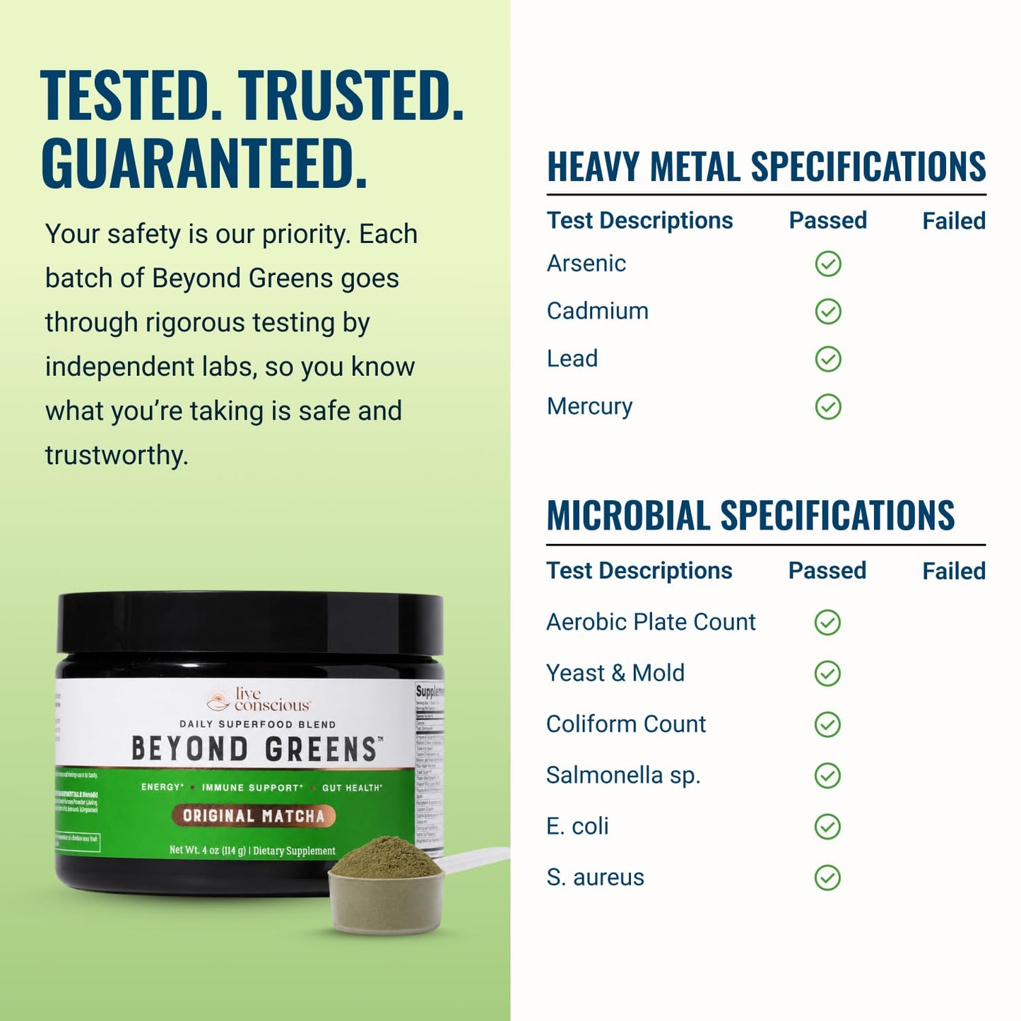 Live Conscious Beyond Greens Superfood Powder - Delicious Debloating Super Greens Powder - Matcha Greens Blend w/Chlorella, Echinacea, Probiotics for Immune Support & Energy