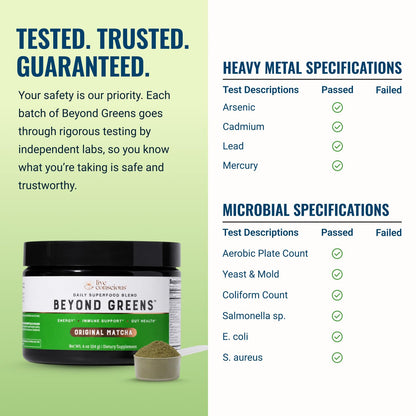 Live Conscious Beyond Greens Superfood Powder - Delicious Debloating Super Greens Powder - Matcha Greens Blend w/Chlorella, Echinacea, Probiotics for Immune Support & Energy