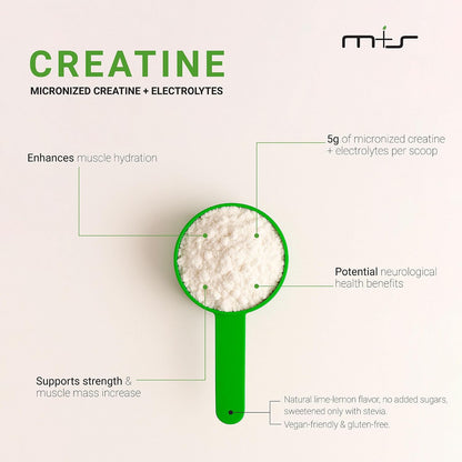 M+S Creatine Electrolytes, Micronized Monohydrate Powder, Lemon Lime