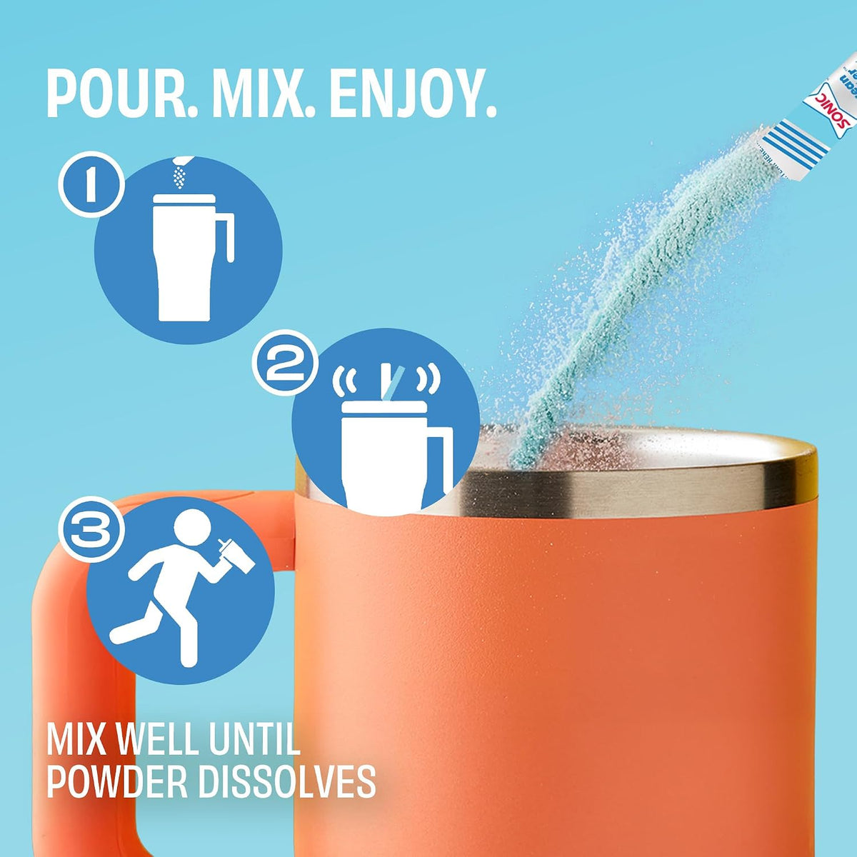 Sonic Singles to Go Powdered Drink Mix, Ocean Water, 6 Sticks per Box, 3 Boxes included (18 Sticks Total)