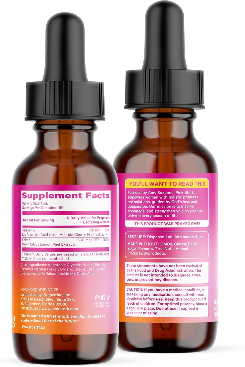 Pink Stork Liquid Folate Drops – 5-MTHF Methylfolate B9 Vitamin | Liquid Folic Acid Alternative for Women | Prenatal Folate, Non-GMO, Vegan, Sublingual Methylfolate Supplement | 2 fl oz