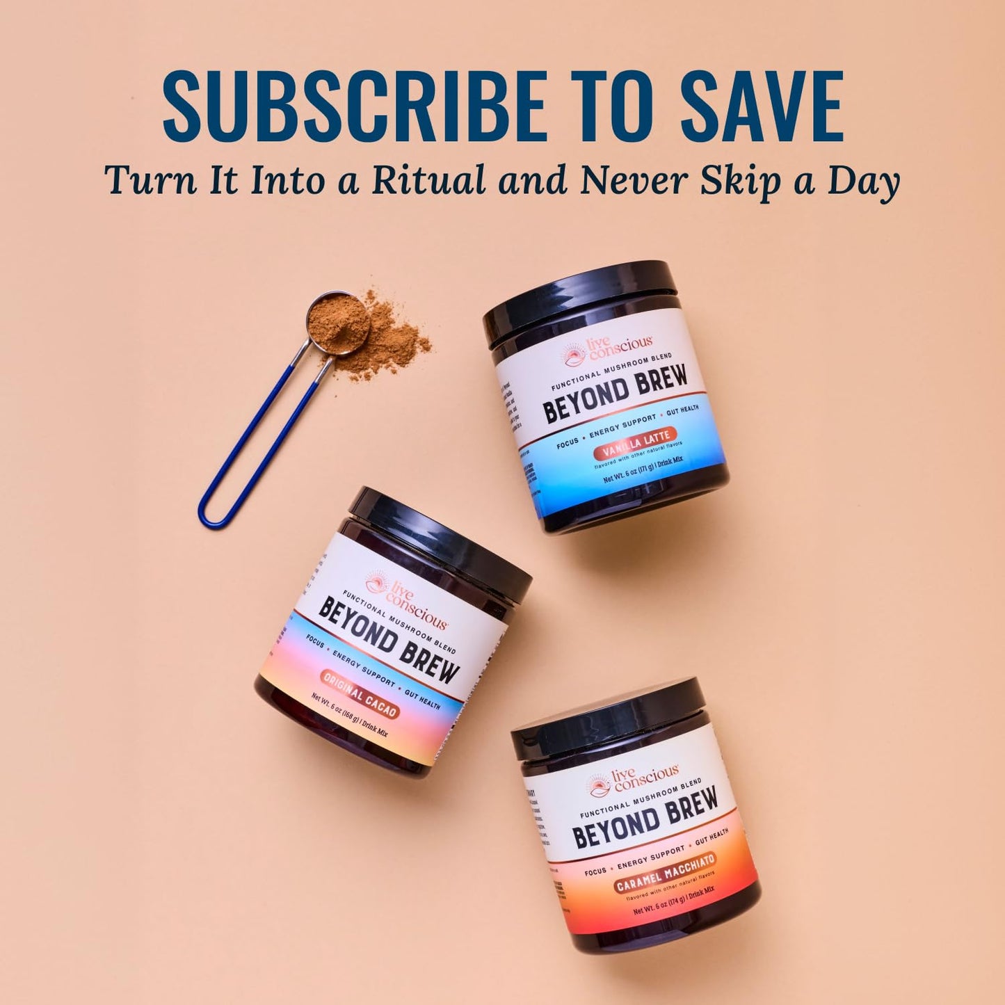 Live Conscious Beyond Brew - Coffee Alternative - Low Caffeine - Mushroom Complex w/Lion’s Mane, Reishi, Cordyceps & Chaga for Sustained Focus, Energy & Immunity - w/Prebiotics & Probiotics - 30
