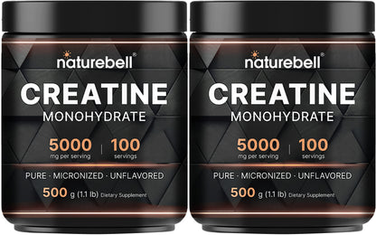 NatureBell Creatine Monohydrate Powder 1,000g, 5,000mg Per Serving, 200 Servings (2.2 lb) | Micronized, Pure & Unflavored | Pre-Workout Muscle Support* | Keto, Vegan, Filler-Free