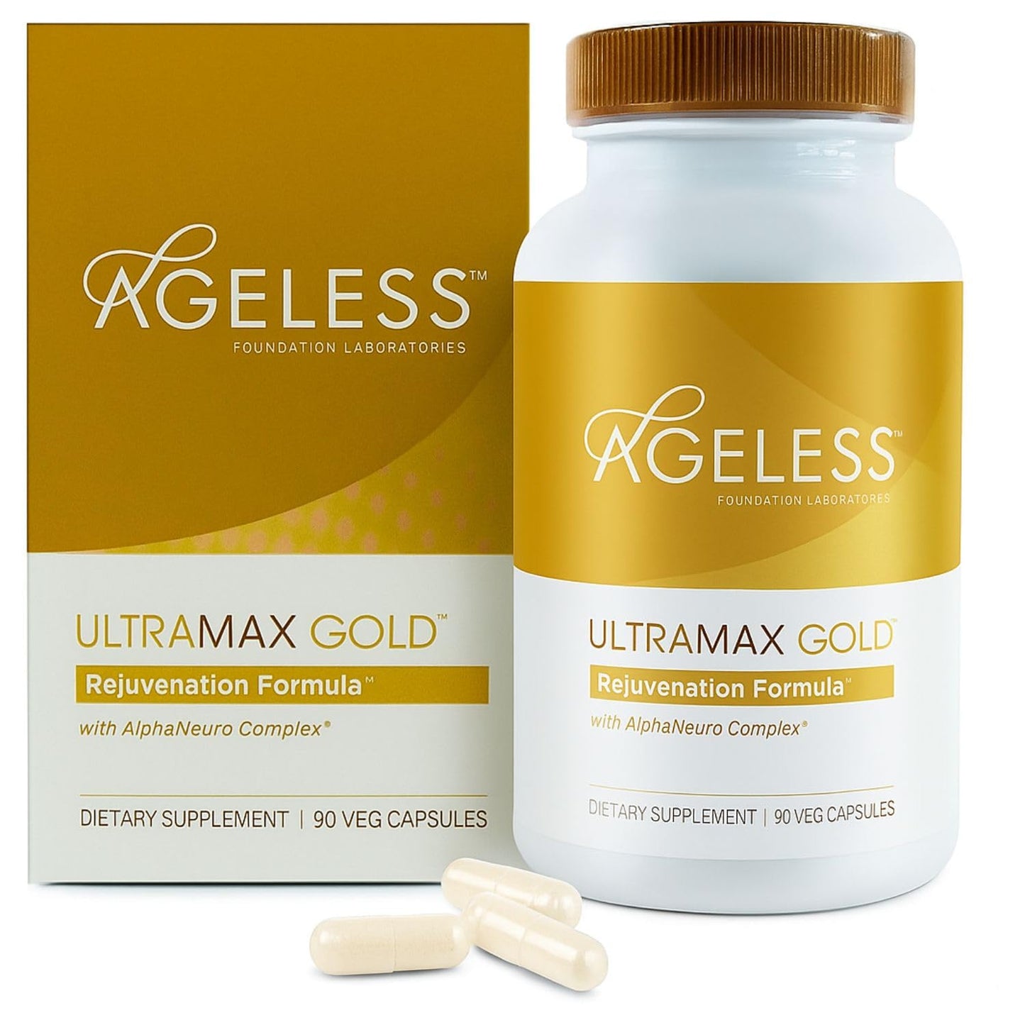 Ageless Anti-Aging & Brain Health – UltraMAX Gold™ HGH Capsules + Nootropic Brain Supplement for Memory, Focus, Immune Support & Restful Sleep – 90 + 60 Capsules