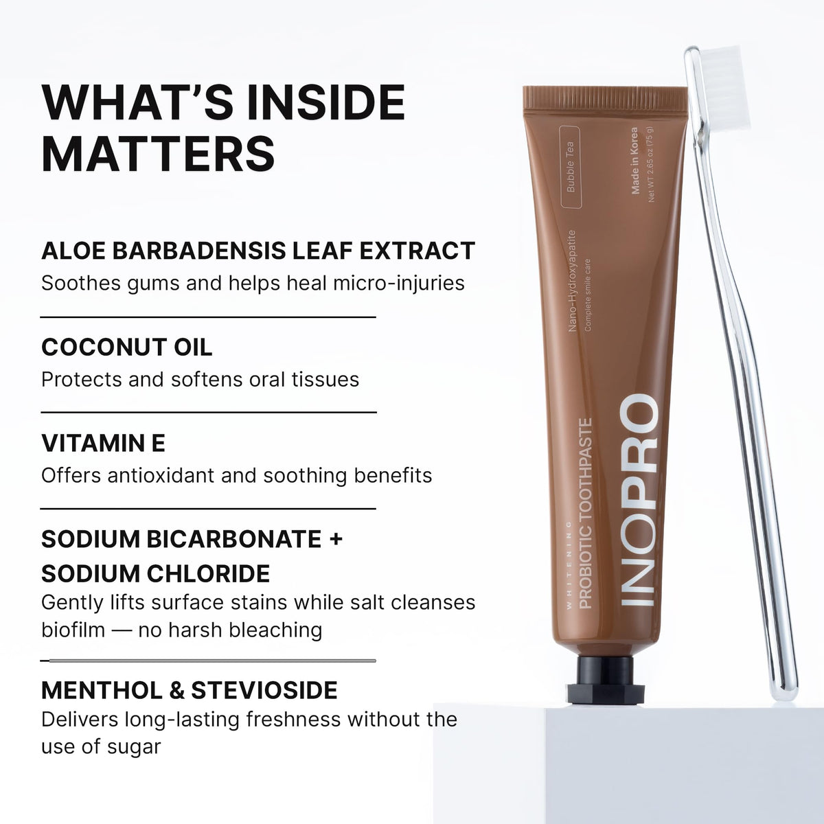 INOPRO Whitening Hydroxyapatite Toothpaste with Probiotic for Sensitive Teeth, Fluoride Free Enamel Support Toothpaste, SLS Free, Baking Soda, Coconut Oil, 5oz