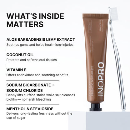 INOPRO Whitening Hydroxyapatite Toothpaste with Probiotic for Sensitive Teeth, Fluoride Free Enamel Support Toothpaste, SLS Free, Baking Soda, Coconut Oil, 5oz