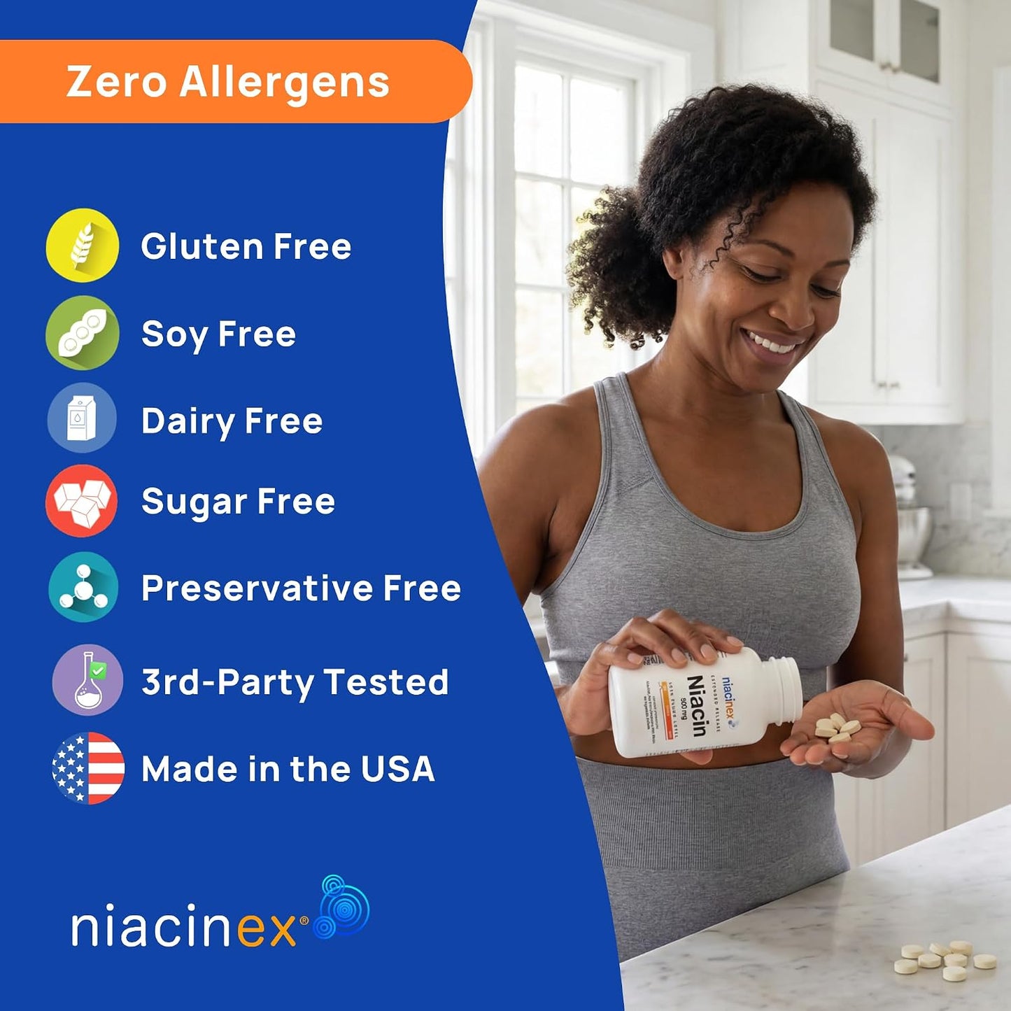 Niacin 500mg Extended Release, 60 Tablets - First-Time Niacin Starter Pack - Minimal to No-Flush Vitamin B3 (Nicotinic Acid), Heart Health Support, Vegan, cGMP, Made in USA