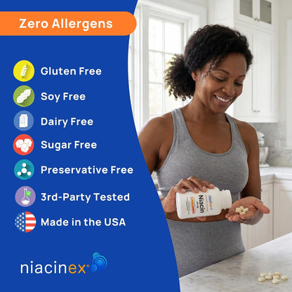Niacin 500mg Extended Release, 60 Tablets - First-Time Niacin Starter Pack - Minimal to No-Flush Vitamin B3 (Nicotinic Acid), Heart Health Support, Vegan, cGMP, Made in USA