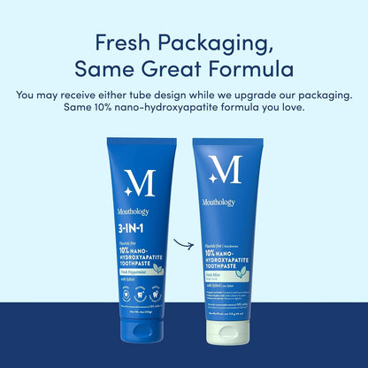 Mouthology Family Oral Care Bundle - 10% Nano Hydroxyapatite Toothpaste 3-Pack (Fluoride Free, Mint, 4oz Each) + 4 Nano Silver Ultra Soft Toothbrushes for Sensitive Teeth & Gums