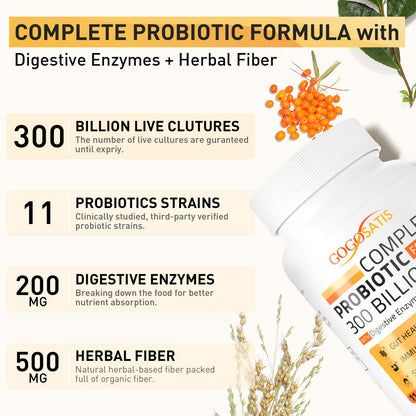 Probiotics for Women & Men, 300 Billion CFU 11 Strains, Probiotic with Organic Herbal