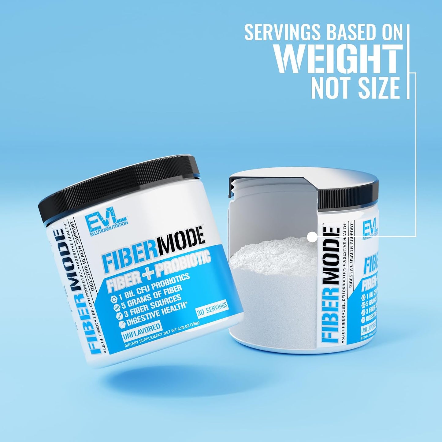 Evlution Nutrition FiberMode - Fiber + Probiotic Powder - Digestive Health & Immune Support - 1bil CFU Probiotics + 5g Fiber - Gluten Free & Vegan - Unflavored - Dietary Supplement - 30 Servings