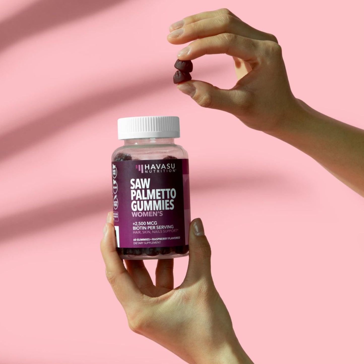 Saw Palmetto Gummies for Women, Raspberry, 60ct, 2500mcg Biotin | DHT Blocker & Hair, Skin, Nail Health Gummies, Supports Stronger-Looking Hair, Raspberry Flavor, 1 Month Supply
