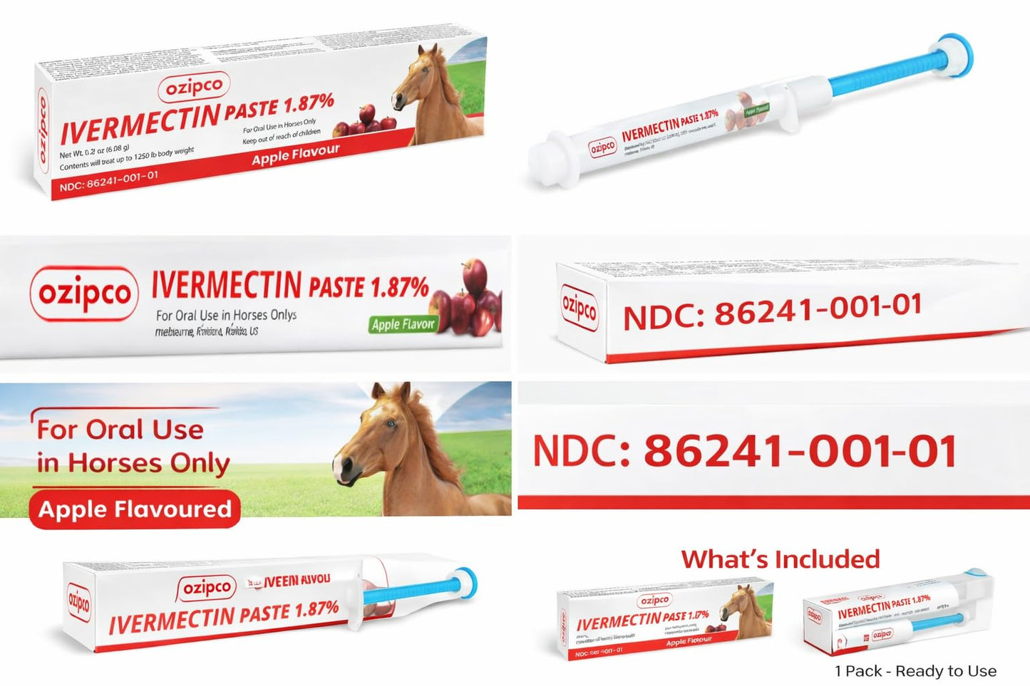 Ivermectin Horse Paste 1.87% | Apple Flavor – 6.08g Syringe for Equine Use Only Up to 1250 LB