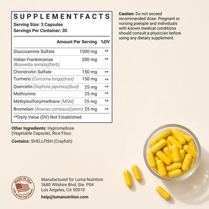 Luma Nutrition Glucosamine Chondroitin MSM Supplement - 90 Capsules