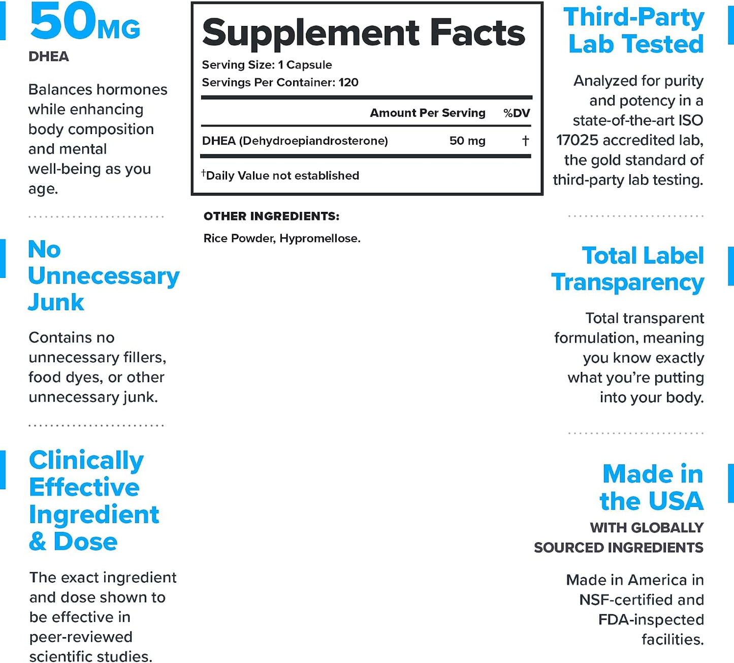 LEGION DHEA 50mg Supplement for Men & Women – Supports Hormone Balance & Wellness, Helps Maintain Energy, Immune System & Bone Strength, Naturally Sweetened, Non-GMO, Gluten-Free (120 Servings)