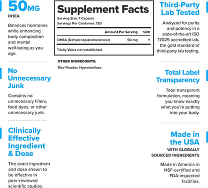 LEGION DHEA 50mg Supplement for Men & Women – Supports Hormone Balance & Wellness, Helps Maintain Energy, Immune System & Bone Strength, Naturally Sweetened, Non-GMO, Gluten-Free (120 Servings)