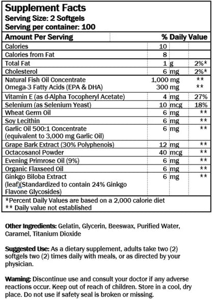 Nu Health Marine Lipid NU-11 Omega 3 Fish Oil, Ginkgo Biloba, 200 Softgels