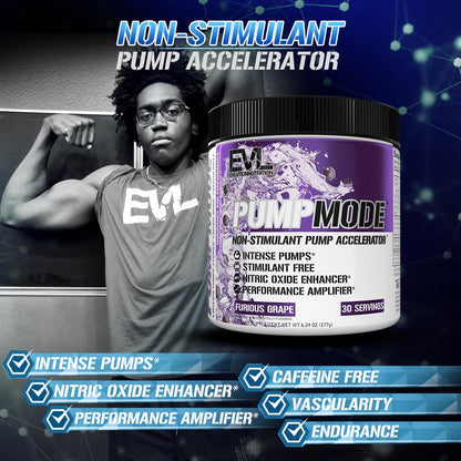 EVL PumpMode Nitric Oxide Supplement - Nitric Oxide Booster Pump Pre Workout Powder with Glycerol and Betaine for Muscle Recovery Growth and Endurance - Stim Free Pre Workout Drink (Unflavored)