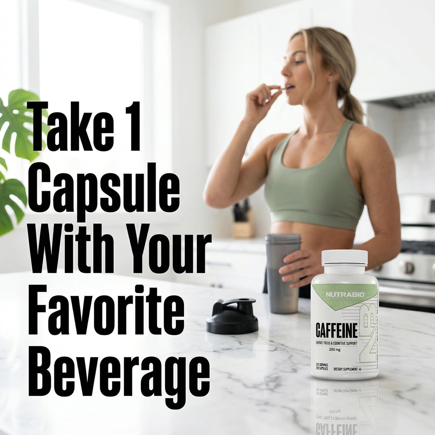 NutraBio 100% Pure Caffeine Capsules (250 Capsules)