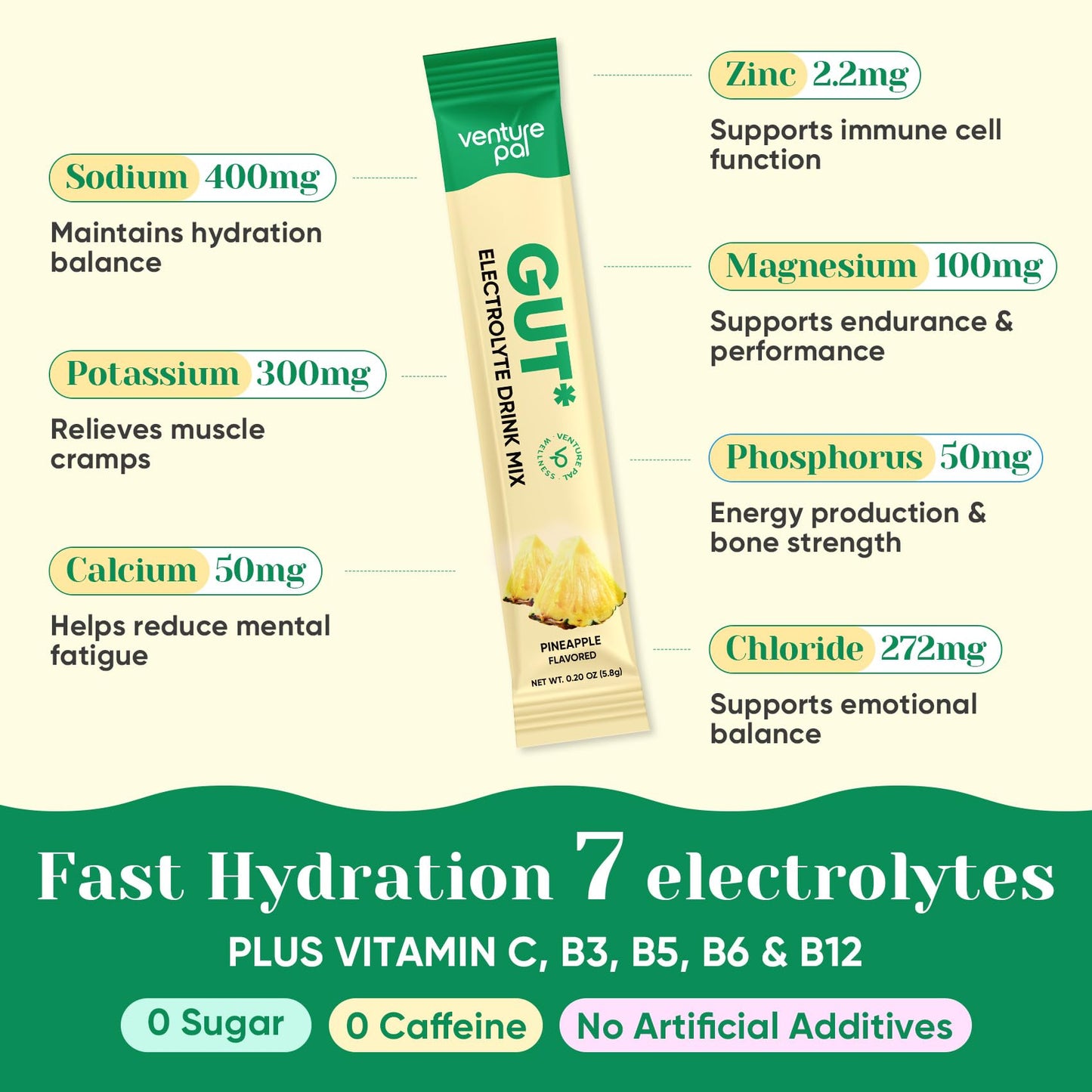Venture Pal Sugar Free Hydration Packets + Gut Health Electrolytes Powder | Liquid Daily IV with 7 Electrolytes, 5 Vitamins, Probiotics & Fiber for Dehydration Relief and Gut Health Support