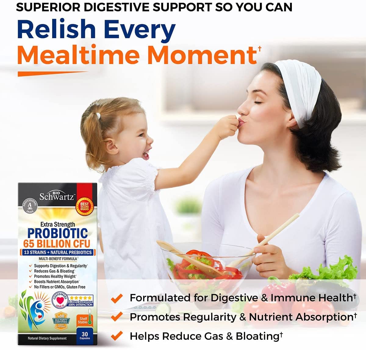Probiotic 65 Billion - Probiotics with Prebiotic for Women & Men - Lactobacillus
