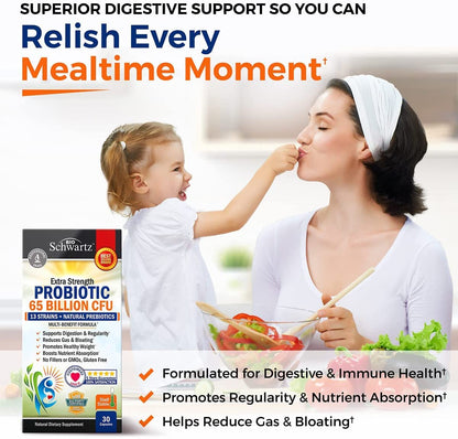 Probiotic 65 Billion - Probiotics with Prebiotic for Women & Men - Lactobacillus