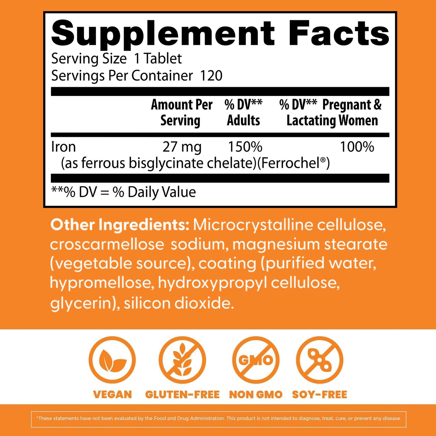 Doctor's Best High Absorption Iron Tablet with Ferrochel, Gentle on The Stomach, Immune Health, Blood Health, 27 mg