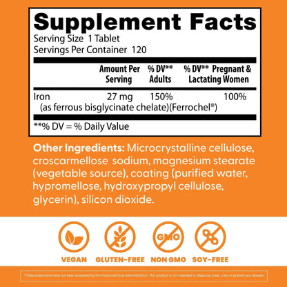 Doctor's Best High Absorption Iron Tablet with Ferrochel, Gentle on The Stomach, Immune Health, Blood Health, 27 mg