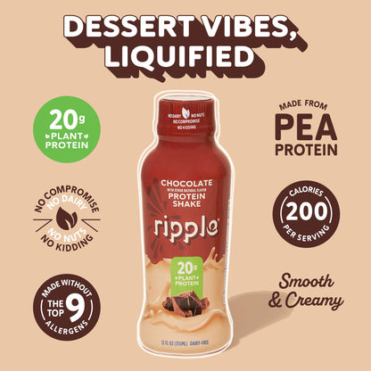 Ripple Vegan Protein Shake | Chocolate | 20g Nutritious Plant Based Pea Protein | Shelf