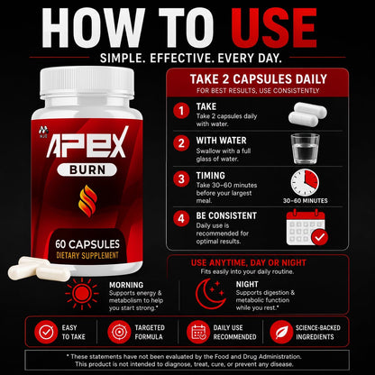 Apex Burn Capsules, Natural Weight Support Supplement 1-Pack, 60 Capsules