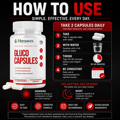 Hemavex Gluco Capsules, Hemavex Nutrition Gluco Capsules Pill (60 Capsules)