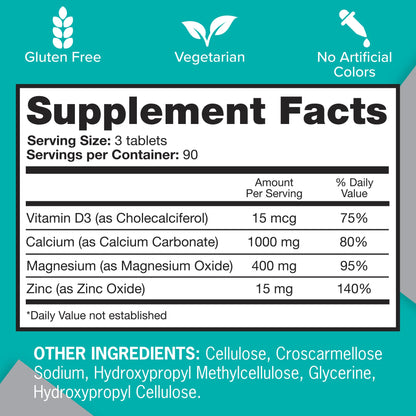 Qunol Calcium 3 in 1 Tablets with Calcium, Magnesium & Zinc for Immune Support, Bone