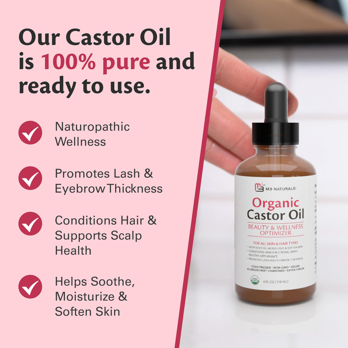 Organic Castor Oil Roll On - Extra Virgin, Unrefined & Hexane-free (3oz)