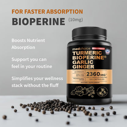 MEDCHOICE Extra Strength Organic Turmeric Curcumin with Black Pepper, 120ct
