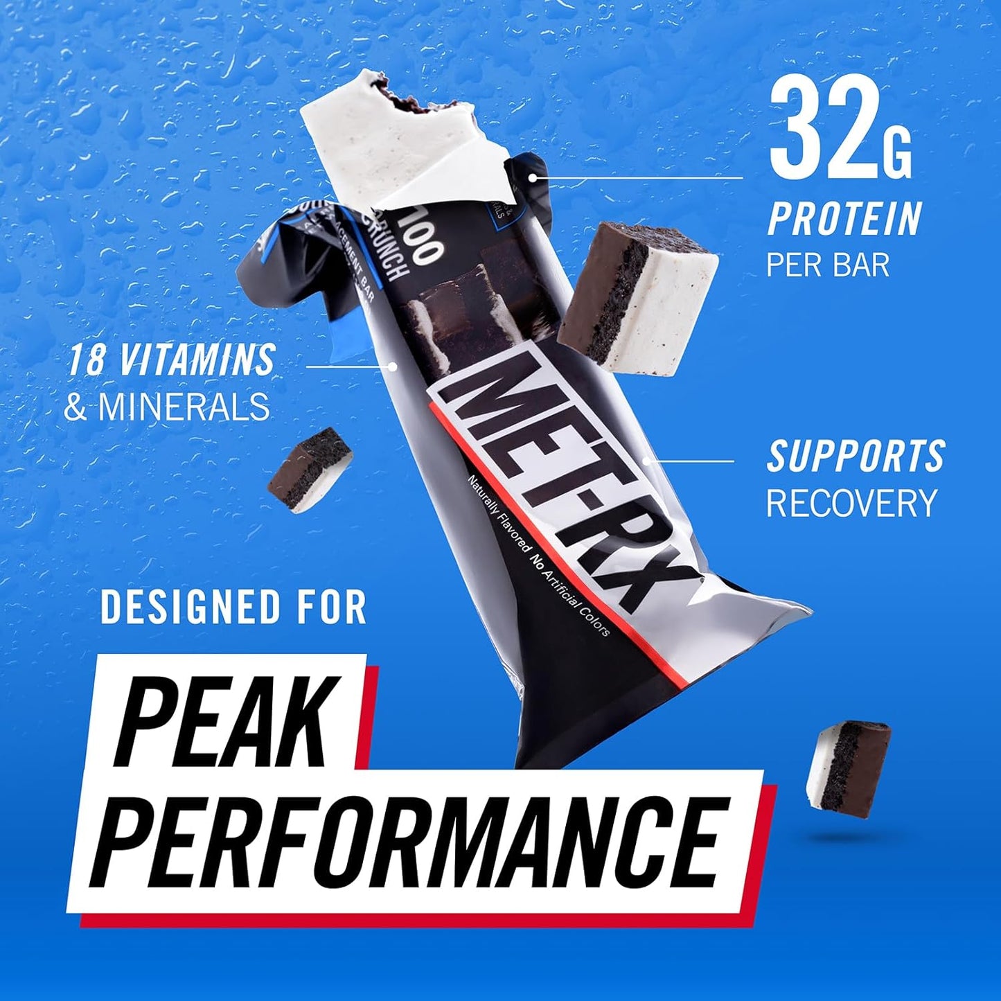 MET-Rx Big 100 Protein Bar, Super Cookie Crunch, 32g Protein, 9 Ct | Great as Healthy Meal Replacement, Snack, and Help Support Energy, With Vitamin A, Vitamin C, and Zinc