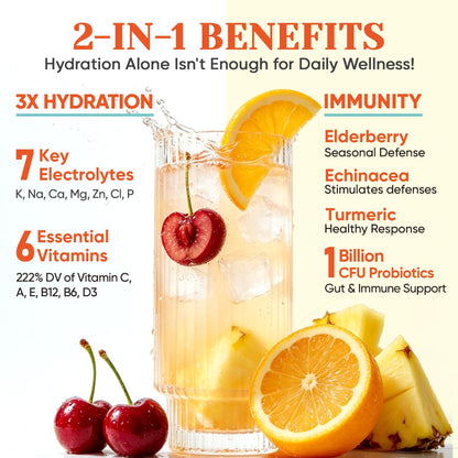 Venture Pal Sugar Free Hydration Packets+Immune-Liquid Daily IV Drink Mix | Electrolyte Powder with 7 Electrolytes & 6 Vitamins, Probiotics + Elderberry | Non-GMO, Keto Friendly, Vegan | 16 Sticks