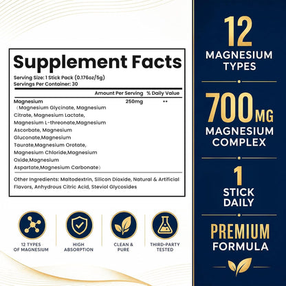 Magnesium Complex Powder Supplement with Glycinate, Citrate, Malate, Magnesium Complex with L-threonate for Muscle, Heart & Brain, Vegan (60 Servings) Lemon Raspberry