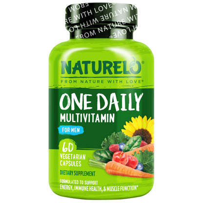 NATURELO Mens Multivitamins - One Daily Multivitamin for Men with Vitamins, Minerals & Organic Whole Foods, Boost Energy & Health, Non-GMO, 120 Vegetarian Capsules