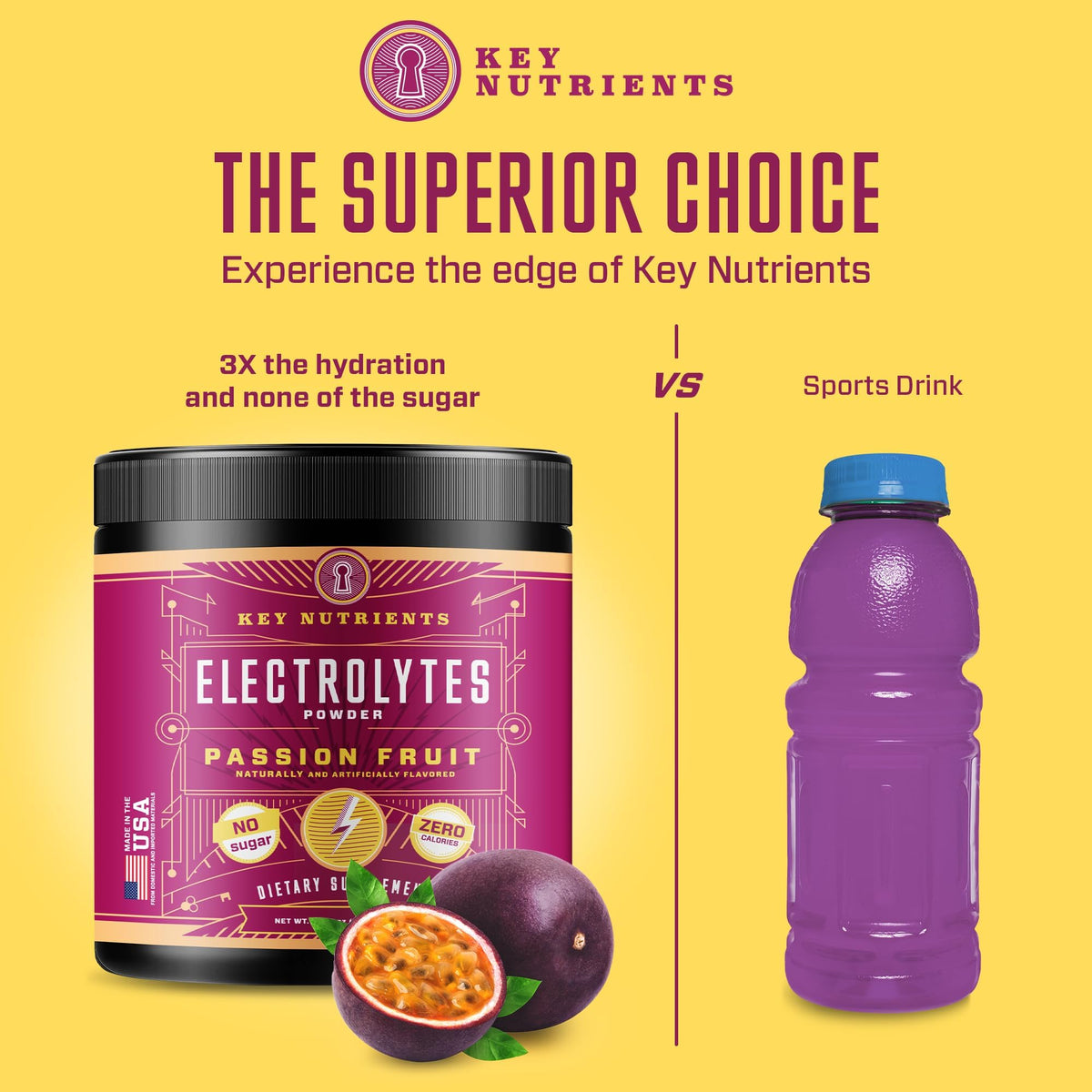 KEY NUTRIENTS Multivitamin Electrolytes Powder No Sugar - Delicious Passion Fruit