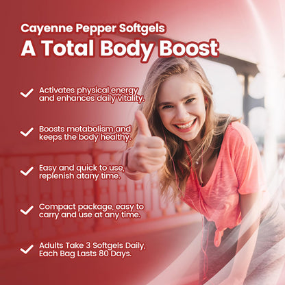 Cayenne Pepper Softgels Supplement, Supports Leg Vein, Heart and Blood Vessel Health, with Vitamin E D3+K2 and Extracts of Grape Seed, Hawthorn, Beetroot, Berberine and Others (Softgels / 1 Bag)