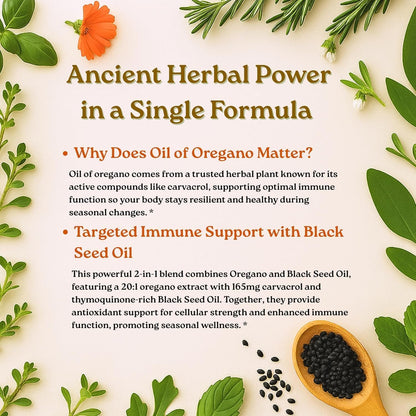 Micro Ingredients Oil of Oregano Softgels, 300 Count | 2 in 1 Formulated with Black Seed Oil | 4X Strength Carvacrol & Thymoquinone | Plant Based, Non-GMO