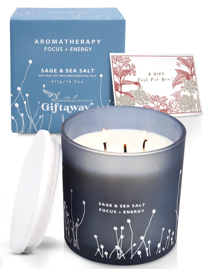 White Sage Sea Salt 3 Wick Candle 14.5 oz | Sage Candles for Cleansing House | Large Soy Candles