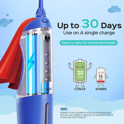 COSLUS C31 Kids Water Dental Flosser, Safe & Gentle for Ages 6+, Blue White