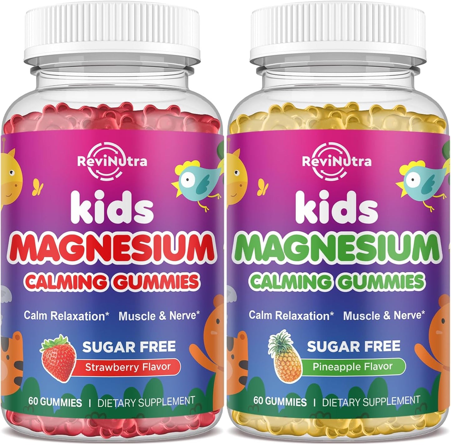 2 Pack Kids Magnesium Gummies Sugar Free Strawberry & Pineapple Flavor