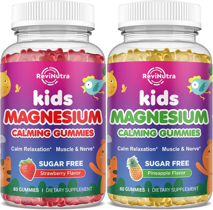 2 Pack Kids Magnesium Gummies Sugar Free Strawberry & Pineapple Flavor