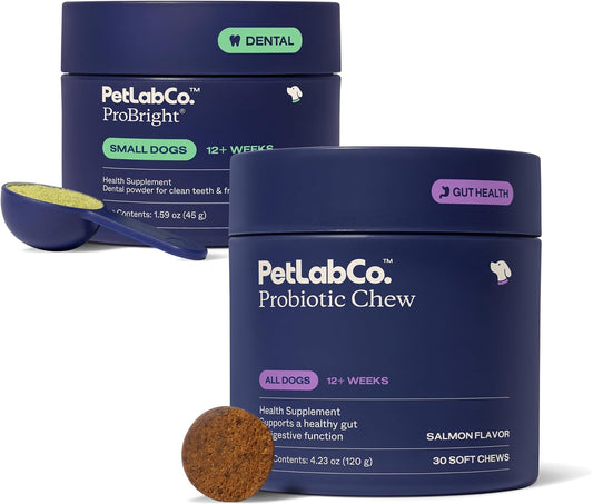 PetLab Co. – Oral Hygiene & Gut Health Bundle: Dental Powder for an Effortless Clean in 1 Scoop for Small Dogs & Probiotics for Dogs Supporting Gut Health & Seasonal Allergies