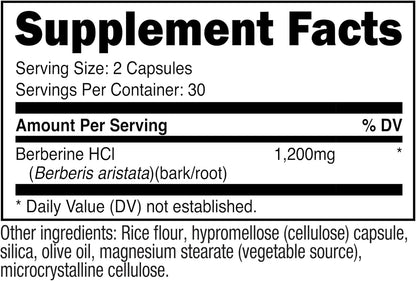 Nutricost Berberine HCl 1200mg , 60 Vegetarian Capsules - Gluten Free & Non-GMO | Gluten Free & GMO-Free
