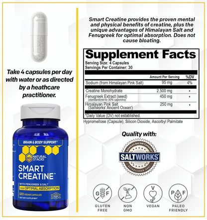 NATURAL STACKS Dopamine Brain Food + Creatine Monohydrate Bundle - Supports Mental Drive & Brain Health* - Advanced Absorption Formula - 180 Total Capsules