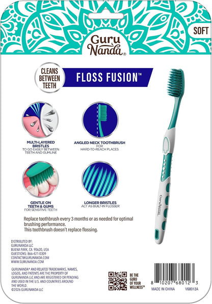 GuruNanda Soft Toothbrushes for Adults, Floss Fusion Design, 8 ct